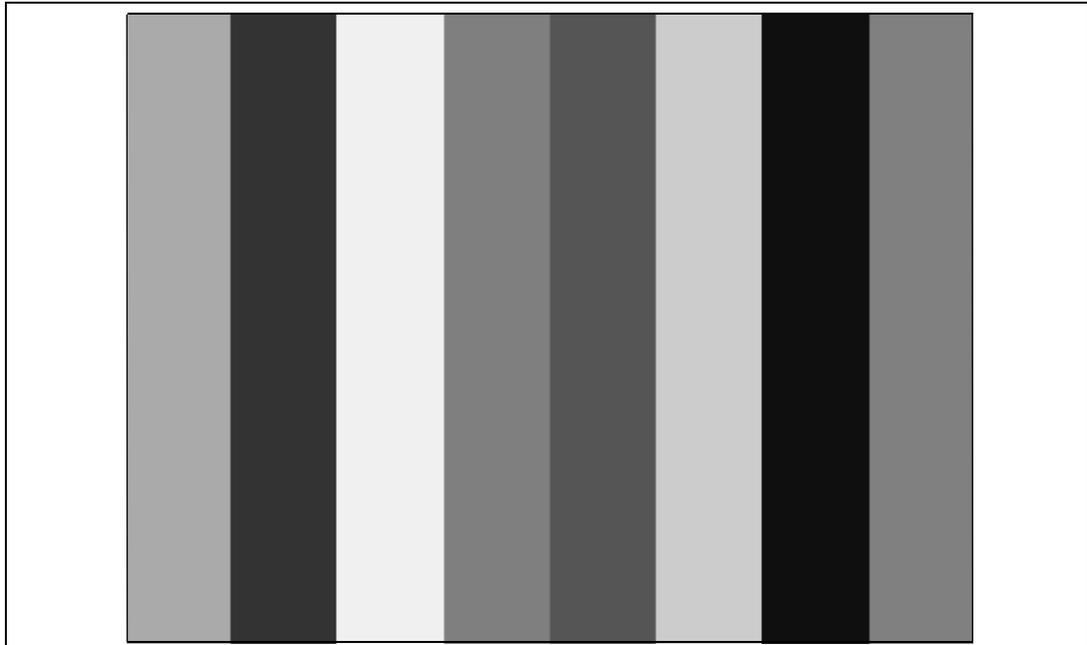 A screenshot of a display showing a BER testing pattern consisting of vertical gray and black stripes of varying widths.