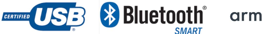 Logos for USB, Bluetooth, and Arm