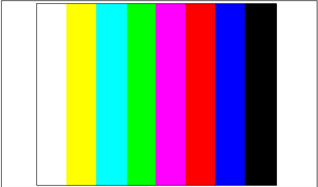 Vertical color bar mode diagram showing eight vertical color bars: yellow, cyan, green, magenta, red, blue, and black, with a white bar on the left.